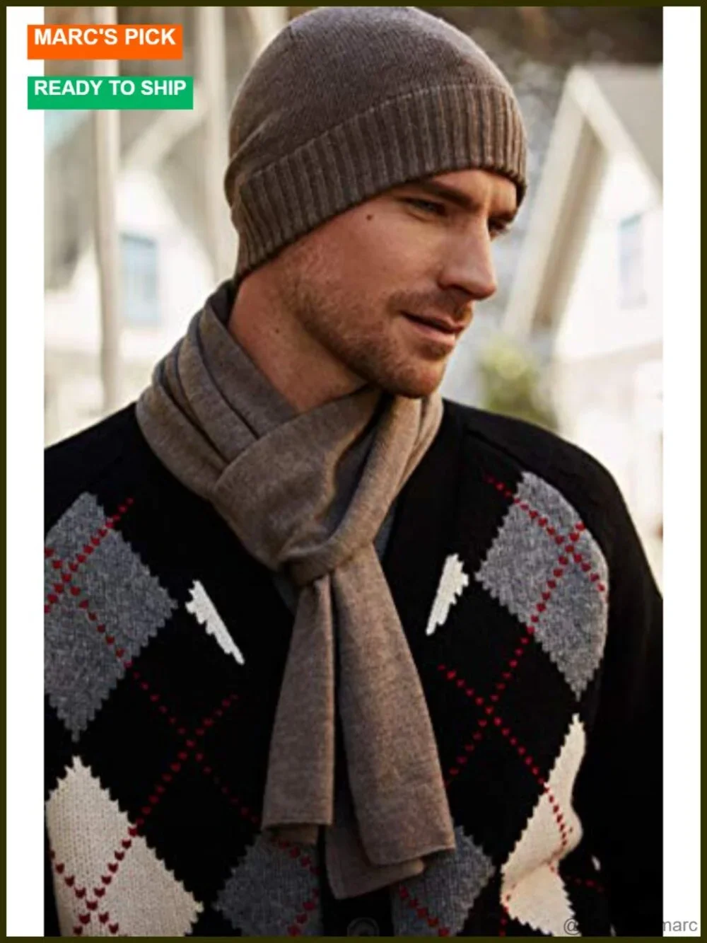 100% Merino Wool Scarf & Beanie Gift Set, Lightweight, Scratch-Resistant, Men's